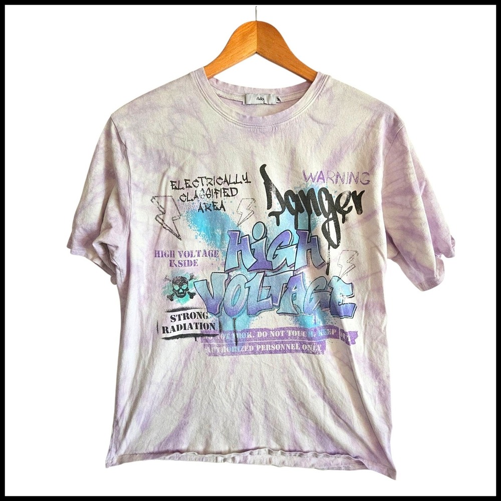 Adika Graphic Tee High Voltage Tie Dye Print Short Sleeve Top M